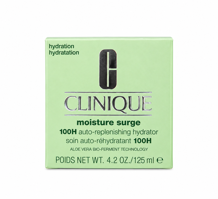 مرطوبکننده و آبرسان صورت Clinique (کلینیک) Moisture Surge 100H Auto-Replenishing Hydrator آبرسانی عمیق و ماندگار تا 100 ساعت، حاوی Aloe Vera Bio-Ferment برای کمک به حفظ رطوبت و شادابی پوست * حجم: 125 میلیلیتر (4.2 oz) * مناسب برای: انواع پوست * بافت: ژل-کرم سبک و زودجذب